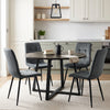 [Dark Grey | Dark Wood] Kyvon round dining table set with 4 dark grey velvet chairs in a kitchen dining space