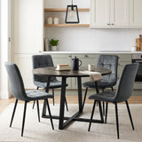 [Dark Grey | Dark Wood] Kyvon round dining table set with 4 dark grey velvet chairs in a kitchen dining space