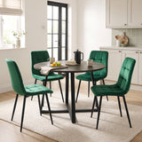[Green | Dark Wood] Kyvon round dining table set with 4 green velvet chairs in a kitchen dining space