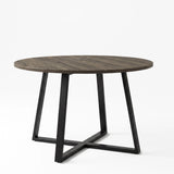 [Grey | Dark Wood] Kyvon round dining table set, 110cm dark wood table with black cross-leg base