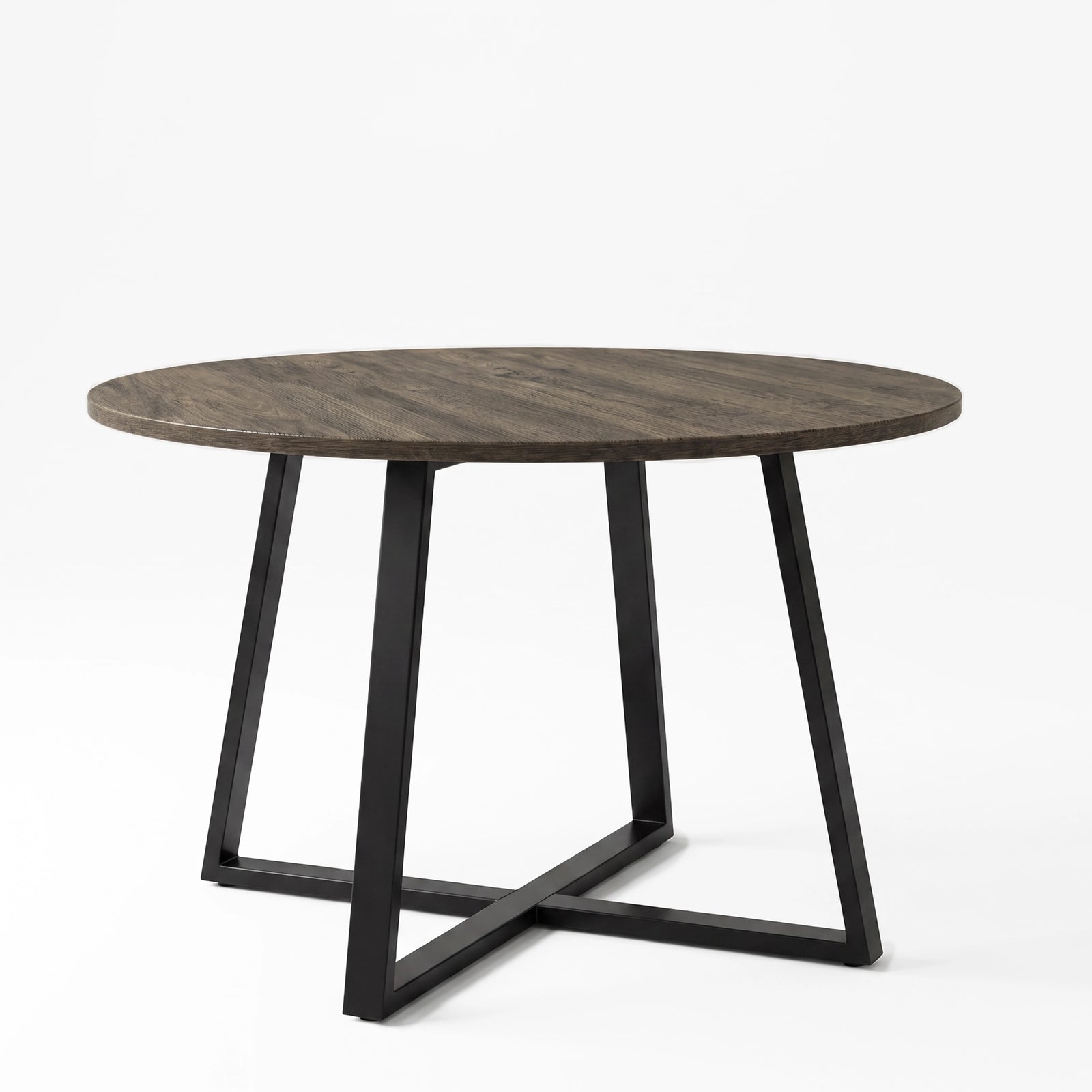 [Grey | Dark Wood] Kyvon round dining table set, 110cm dark wood table with black cross-leg base