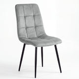 [Light Grey | Dark Wood] Kyvon round dining table set with one light grey velvet chair, tufted back and black legs