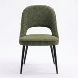 [Green | Clear] Kyvon green upholstered fabric comfy curve chair front view with rounded back and cushioned seat