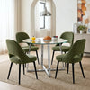 [Green] Kyvon round glass dining set with 110cm round table, chrome legs and 4 green chairs in a dining room