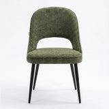 [Green | Tinted] Kyvon green upholstered fabric comfy dining chair front view with black metal legs