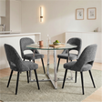 [Grey | Clear] Kyvon round glass dining set with 110cm round table, chrome legs and 4 grey chairs in a dining room