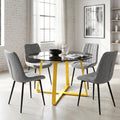 Kyvon Round Glass Dining Table with 4 Chairs Set - Grey vertical chairs