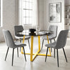 [Grey] Kyvon 4 seater round glass dining set with 4 grey chairs in a dining room