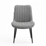 [Vertical Grey | Clear] Kyvon grey upholstered fabric channeled stitched dining chair front view with black metal legs