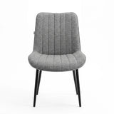 [Vertical Grey | Clear] Kyvon grey upholstered fabric channeled stitched dining chair front view with black metal legs