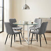 [Vertical Grey | Clear] Kyvon dining set with 110cm round table, chrome legs and 4 grey chairs in dining room