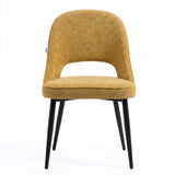 [Mustard] Kyvon mustard upholstered fabric comfy curve chair front view with rounded back and cushioned seat