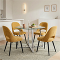 Kyvon Glass Round Dining Table Set with 4 Mustard Chairs