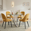[Mustard] Kyvon round glass dining set with 110cm round table, chrome legs and 4 mustard chairs in a dining room