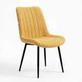 [Mustard] Kyvon mustard upholstered fabric vertical dining chair angled view with black metal legs