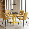 [Mustard] Kyvon 4 seater round glass dining set with mustard chairs in a dining room