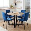 [Blue | Sonoma Oak] Kyvon round dining table set with 4 blue velvet chairs in a styled room