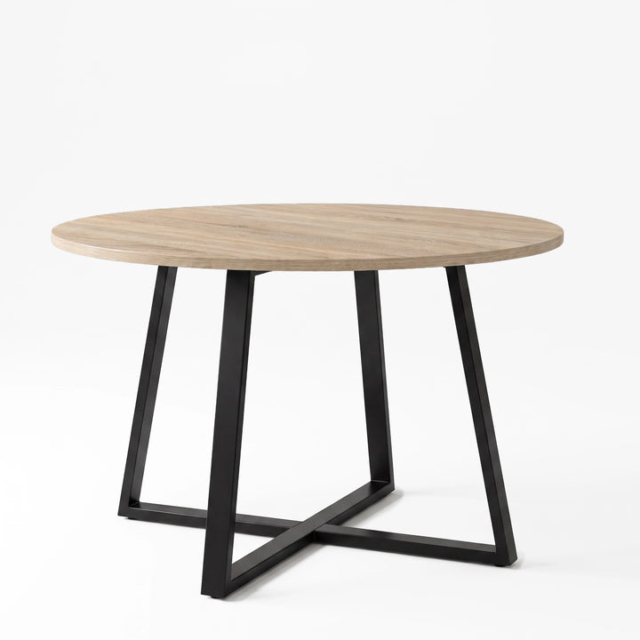 [Brown | Sonoma Oak] Kyvon round dining table set, 110cm sonoma oak-effect table with black cross-leg base