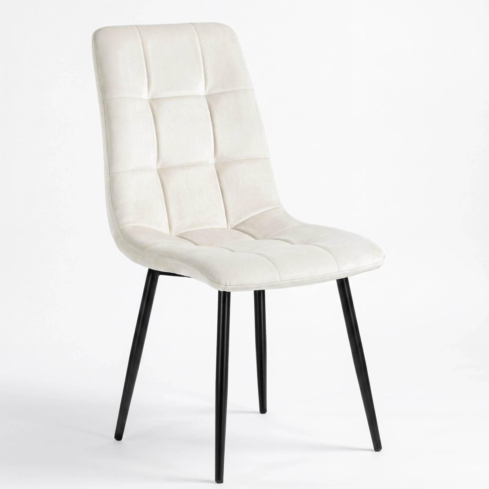 [Cream | Sonoma Oak] Kyvon dining set cream velvet chair with tufted back and black legs