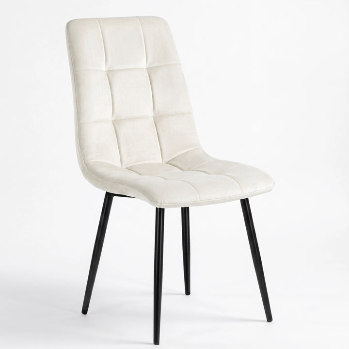 [Cream | Sonoma Oak] Kyvon dining set cream velvet chair with tufted back and black legs