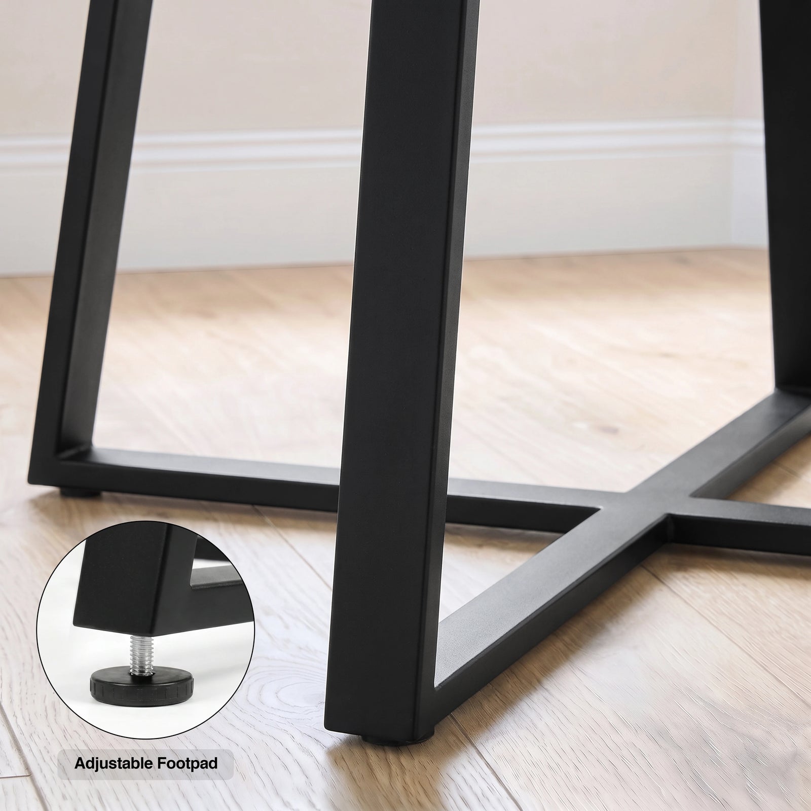 [Green | Sonoma Oak] Kyvon round dining table set black cross-leg base with adjustable footpad inset