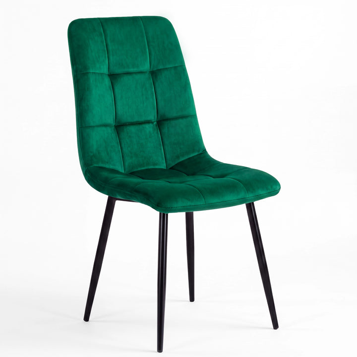 [Green | Sonoma Oak] Kyvon dining set green velvet chair with tufted back and black legs
