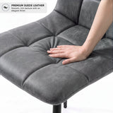 [Grey | Sonoma Oak] Kyvon chair close-up: Premium Suede, padded grey suede tufted seat