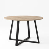 [Grey | Sonoma Oak] Kyvon round dining table set, 110cm sonoma oak-effect table with black cross-leg base