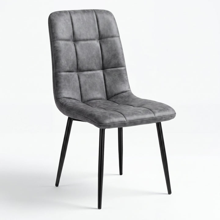 [Grey | Sonoma Oak] Kyvon dining set grey suede chair with tufted back and black legs
