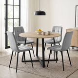 [Light Grey | Sonoma Oak] Kyvon round dining table set with 4 light grey velvet chairs in a dining room