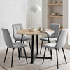 [Light Grey | Sonoma Oak] Kyvon round dining table set with 4 light grey velvet chairs in a styled room