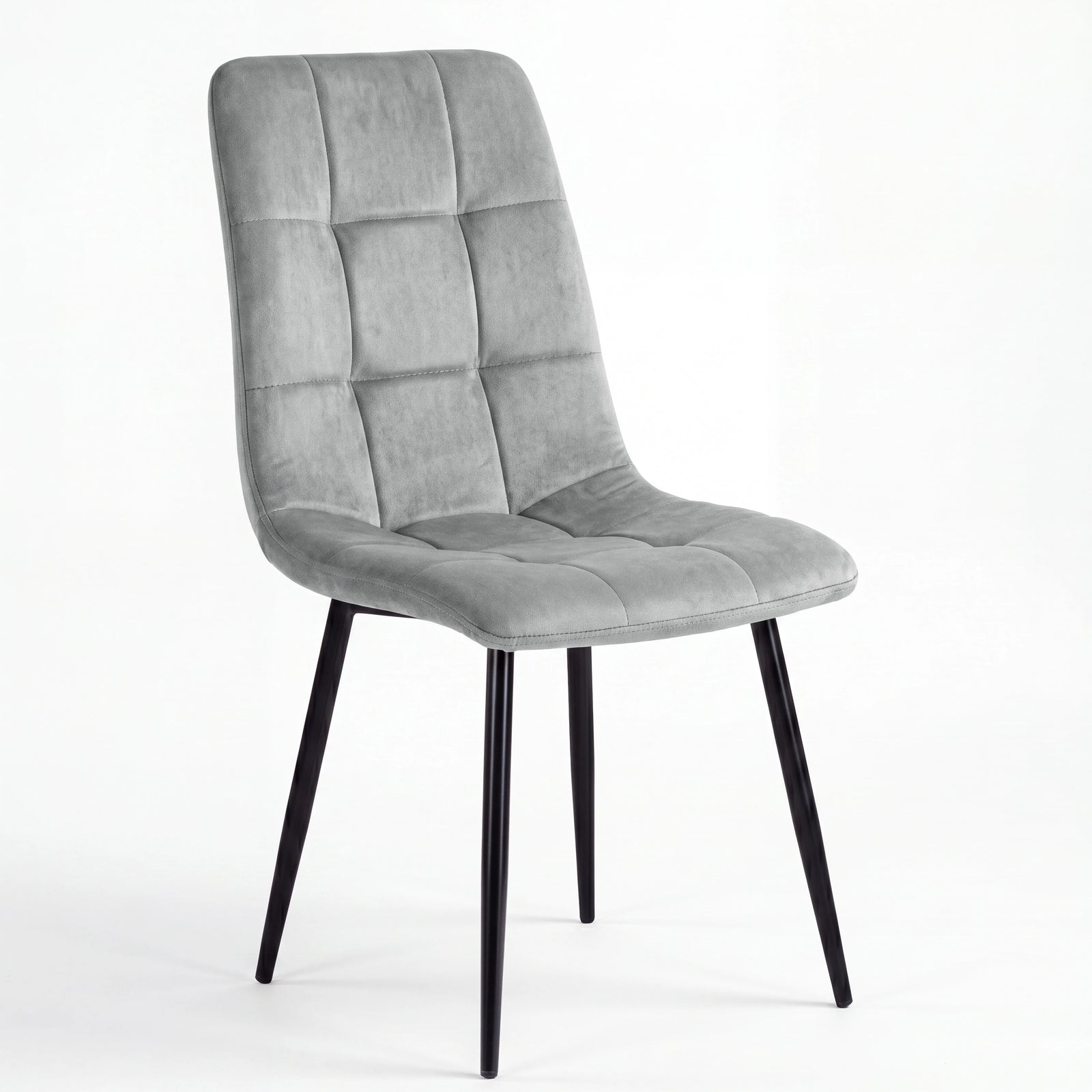 [Light Grey | Sonoma Oak] Kyvon chair close-up: Premium Velvet Fabric, padded light grey velvet tufted seat
