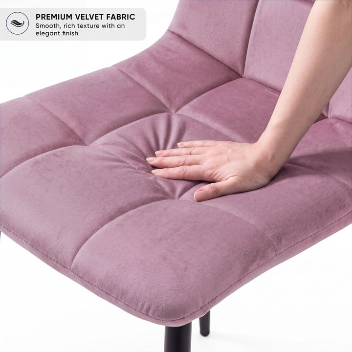[Pink | Sonoma Oak] Kyvon dining set pink velvet chair with tufted back and black legs