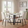 [Cream | White Marble] Kyvon round dining table set with 4 cream velvet chairs in a dining room
