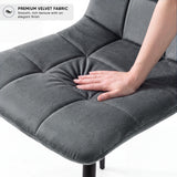 [Dark Grey | White Marble] Kyvon chair close-up: Premium Velvet Fabric, padded dark grey velvet tufted seat