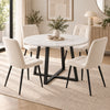 [Cream] Kyvon round dining table set with 4 cream velvet chairs in a dining room