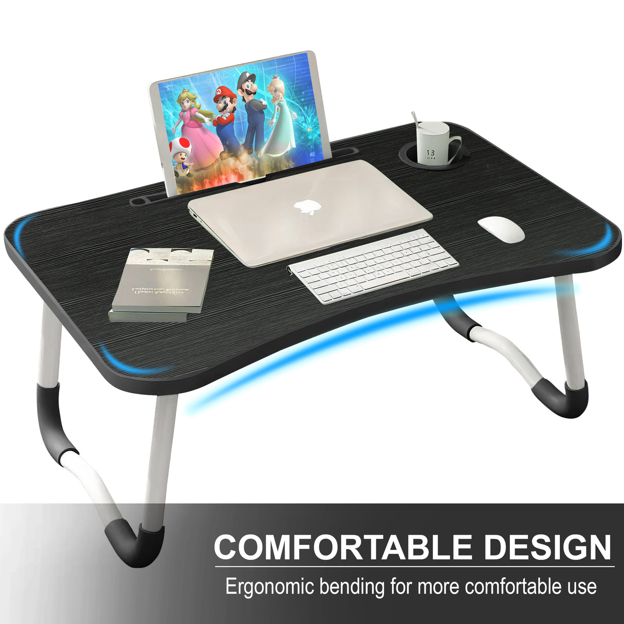 Lap desk for laptop with a comfortable design and ergonomic bending for ease of use.