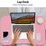 Lap desk table fits 15.6'' laptops or smaller, with a sturdy and comfy design.