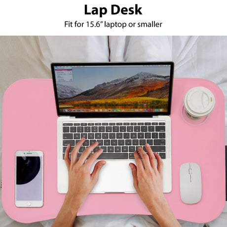 Lap desk table fits 15.6'' laptops or smaller, with a sturdy and comfy design.