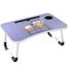 Portable lap table for laptops with a purple surface featuring a cute cartoon design.