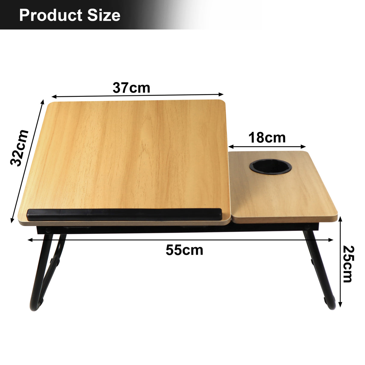 Adjustable laptop bed table in pine color, perfect size for comfort and convenience.