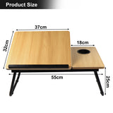 Adjustable laptop bed table in pine color, perfect size for comfort and convenience.