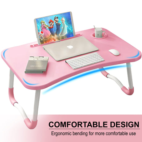 Laptop coffee table with ergonomic bending for a more comfortable design.