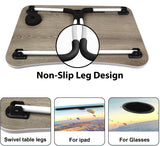 Laptop desk table for bed with non-slip leg design, swivel legs, perfect for iPad.