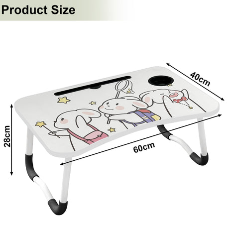 Printed laptop table with a stylish design and compact product dimensions for easy use.