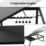 Laptop table height adjustable with 5 adjustable angles, ergonomic, portable, and sturdy.