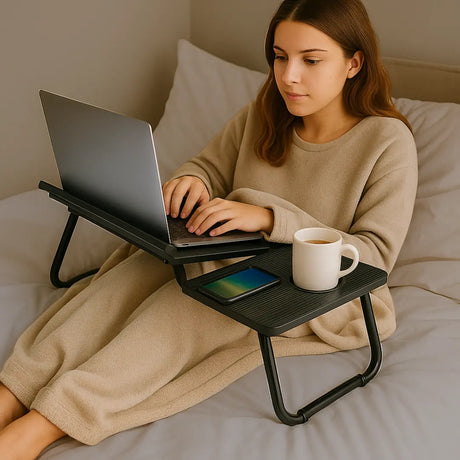 best portable height adjustable latop desk or study table for bed with a cup holder