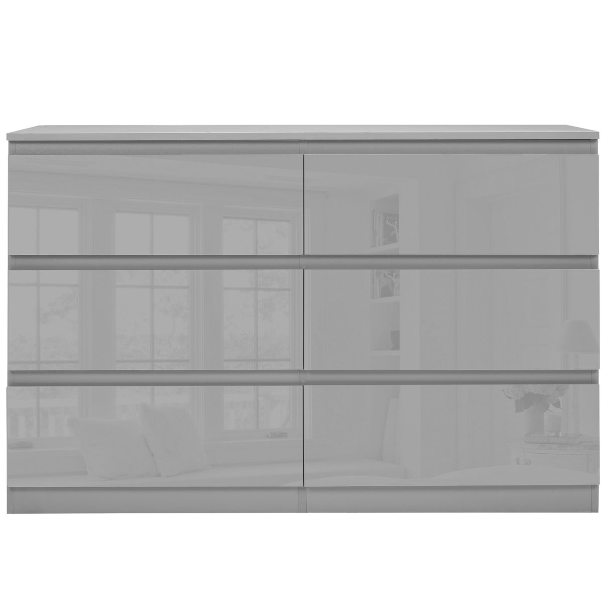 Large grey chest of drawers UK, offering spacious storage with a stylish, modern design.