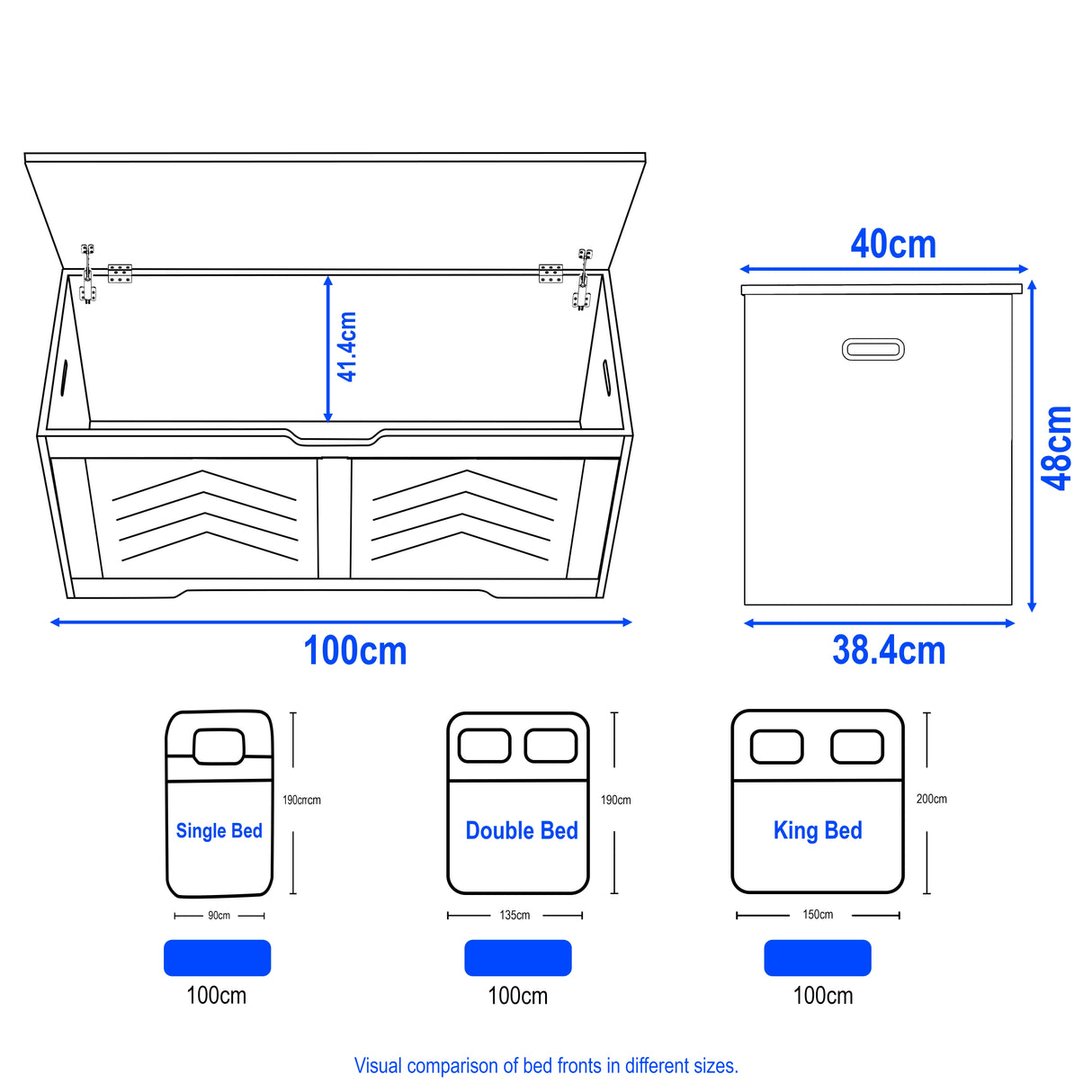 Storage Chest - Wooden Box With Lid For Blankets, Clothes or Toys, 100cm wide with 41.4cm internal height and 48cm external height, ideal for bedroom or playroom storage.
