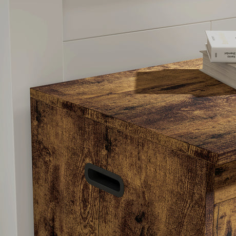 Wooden storage box with a handle on a white background